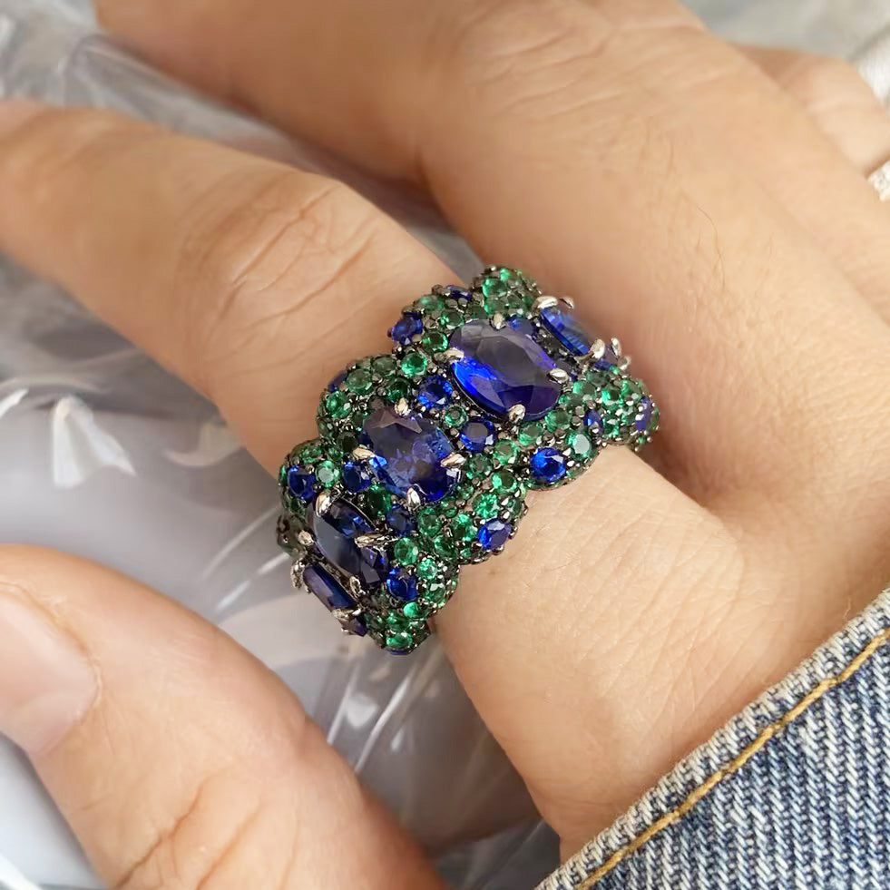 12ctw Tanzanite Blue and Green Sapphire Cocktail Ring