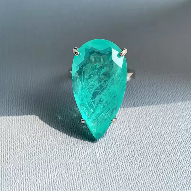 14ct Pear Cut Green Blue Paraiba Tourmaline Cocktail Ring