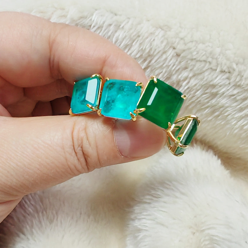 11ctw Asscher Cut Emerald/Paraiba Stud Earrings