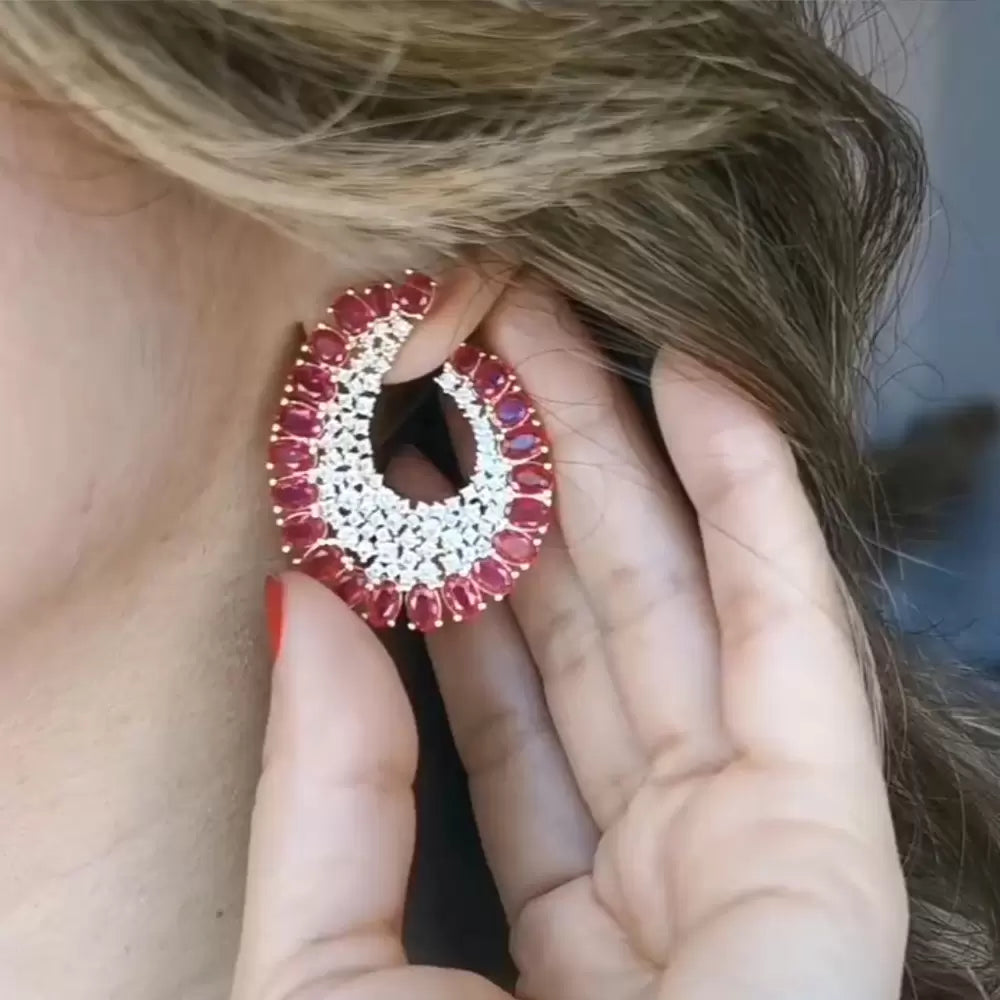 Nature Inspired 16CTW Oval Cut Ruby Statement Earrings