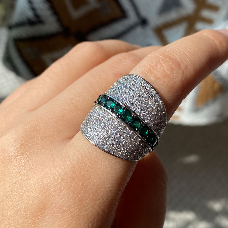 White Sapphire and Emerald Bold Cocktail Ring