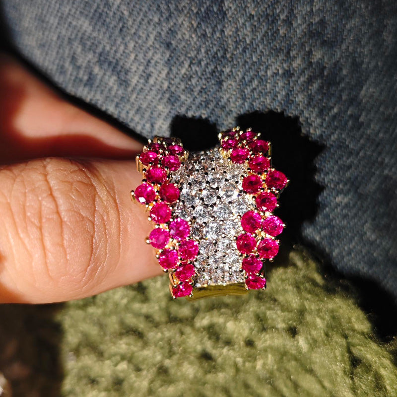 3ctw Ruby and White Sapphire Cluster Cocktail Ring