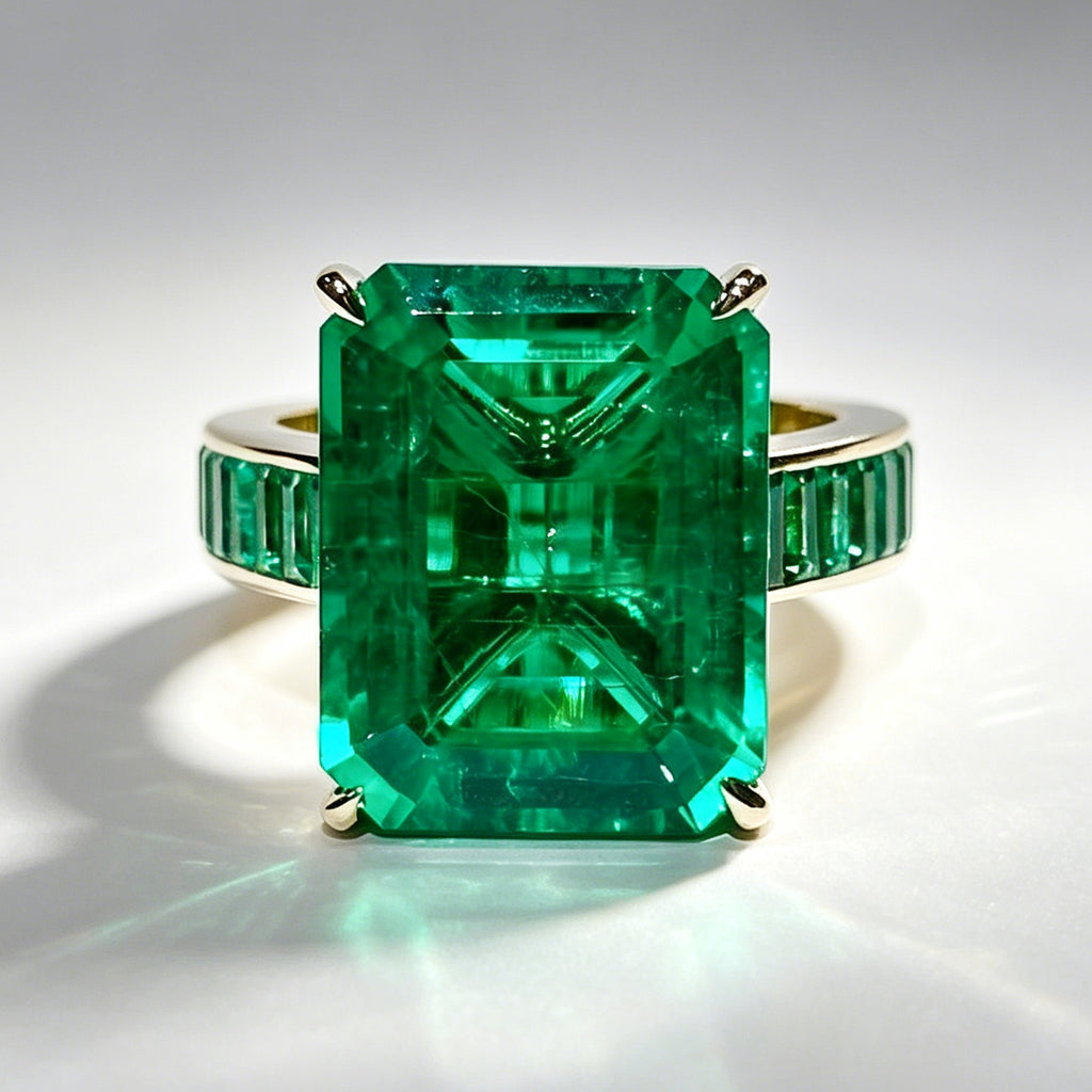 18ct Emerald Cut Channel-Set Eternity Emerald Cocktail Ring