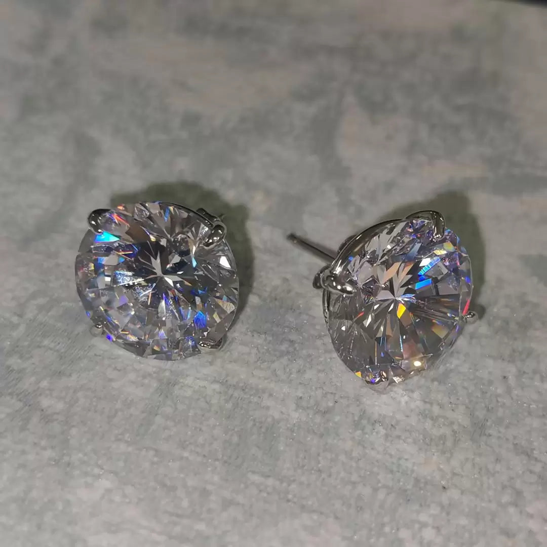 14MM 20ctw Huge Round Cut Classic Stud Earrings