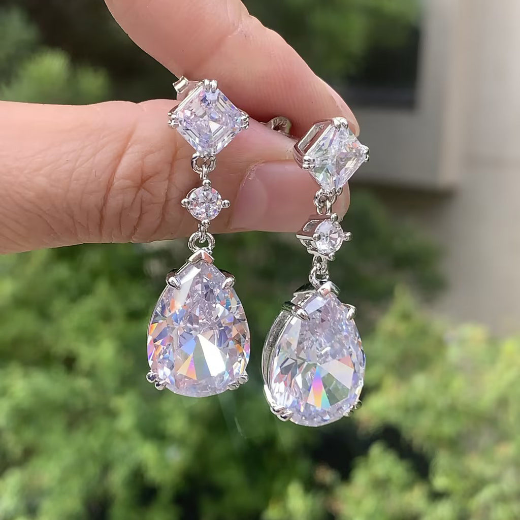 23.36CTW Pear Cut White Sapphire Drop Earrings