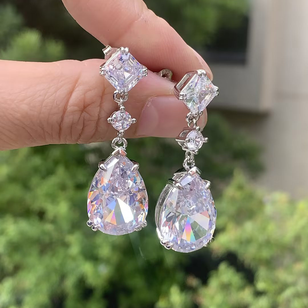 23.36CTW Pear Cut White Sapphire Drop Earrings