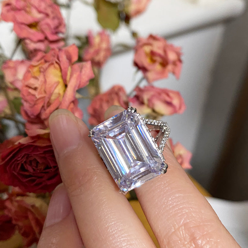 16ct Emerald Cut White Sapphire Paved Engagement Ring
