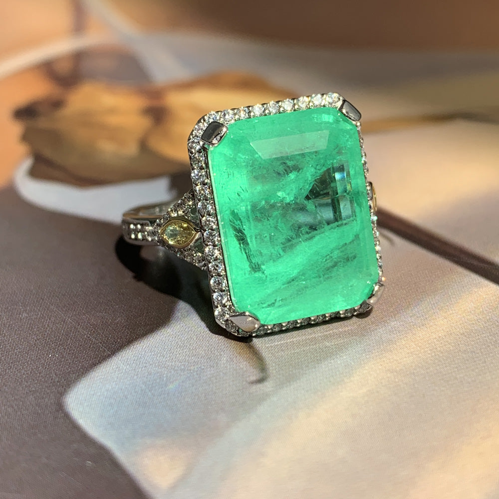 14ct Emerald Cut Emerald European Shank Engagement Ring