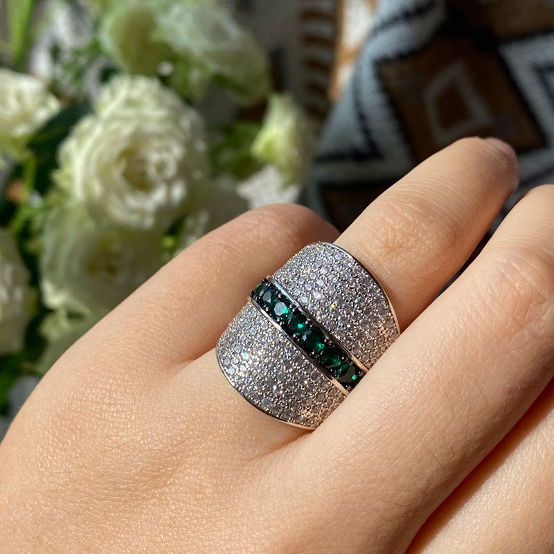 White Sapphire and Emerald Bold Cocktail Ring