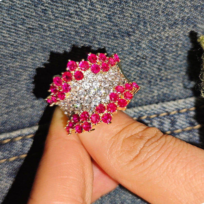 3ctw Ruby and White Sapphire Cluster Cocktail Ring