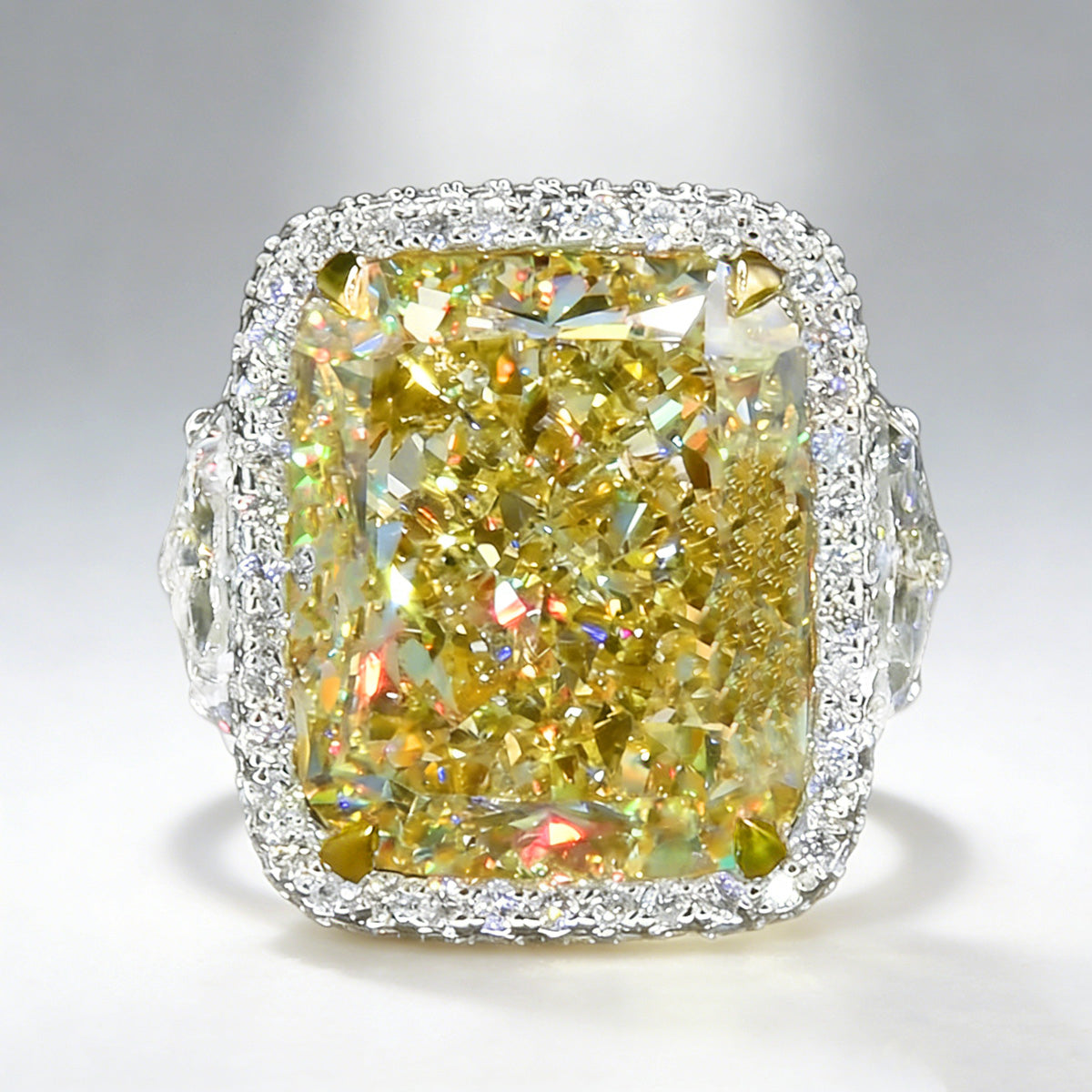 12ct Elongated Cushion Cut Yellow Sapphire Halo Cocktail Ring