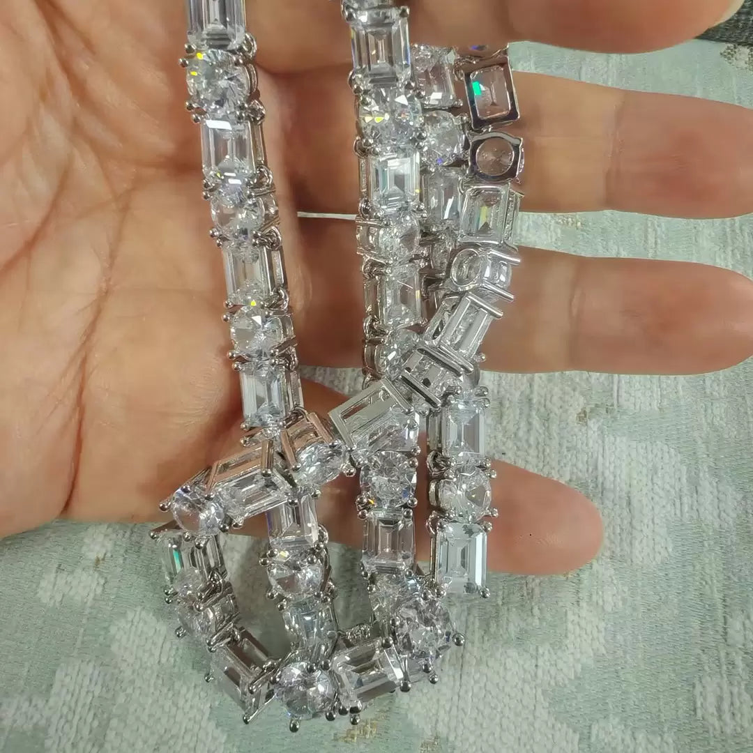 49ctw Round and Emerald Cut Tennis Necklace