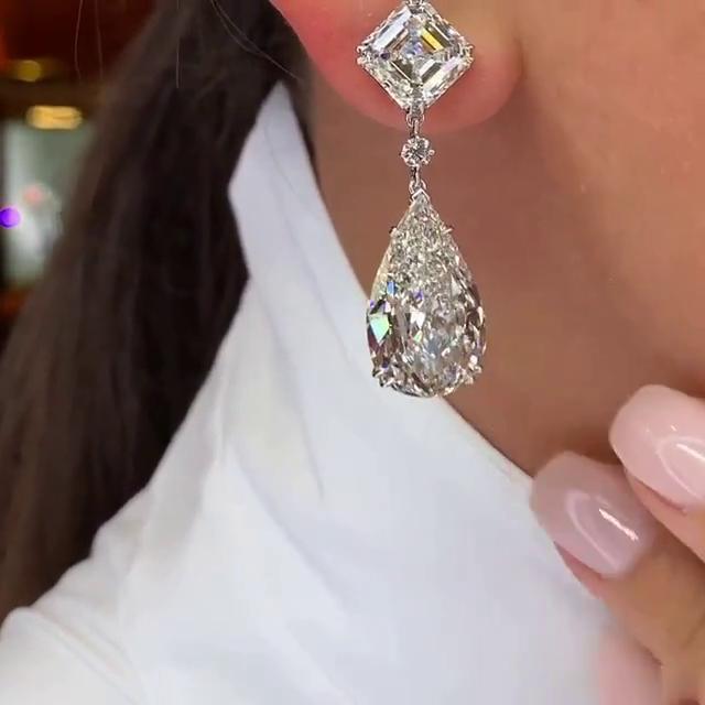 23.36CTW Pear Cut White Sapphire Drop Earrings
