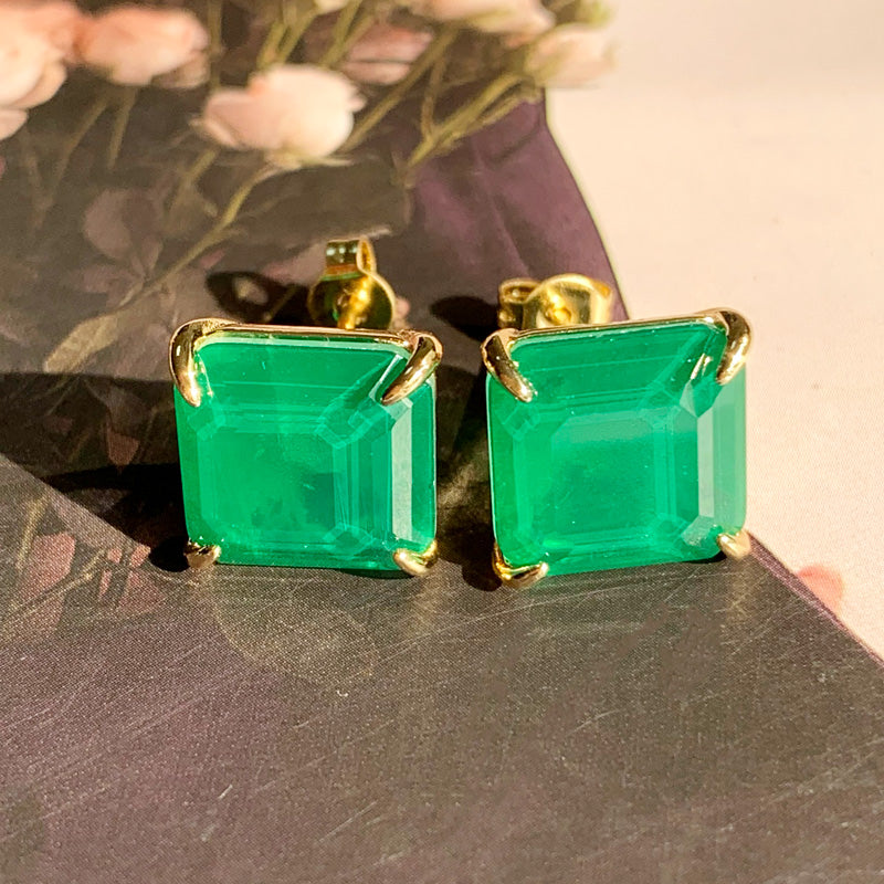 11ctw Asscher Cut Emerald/Paraiba Stud Earrings