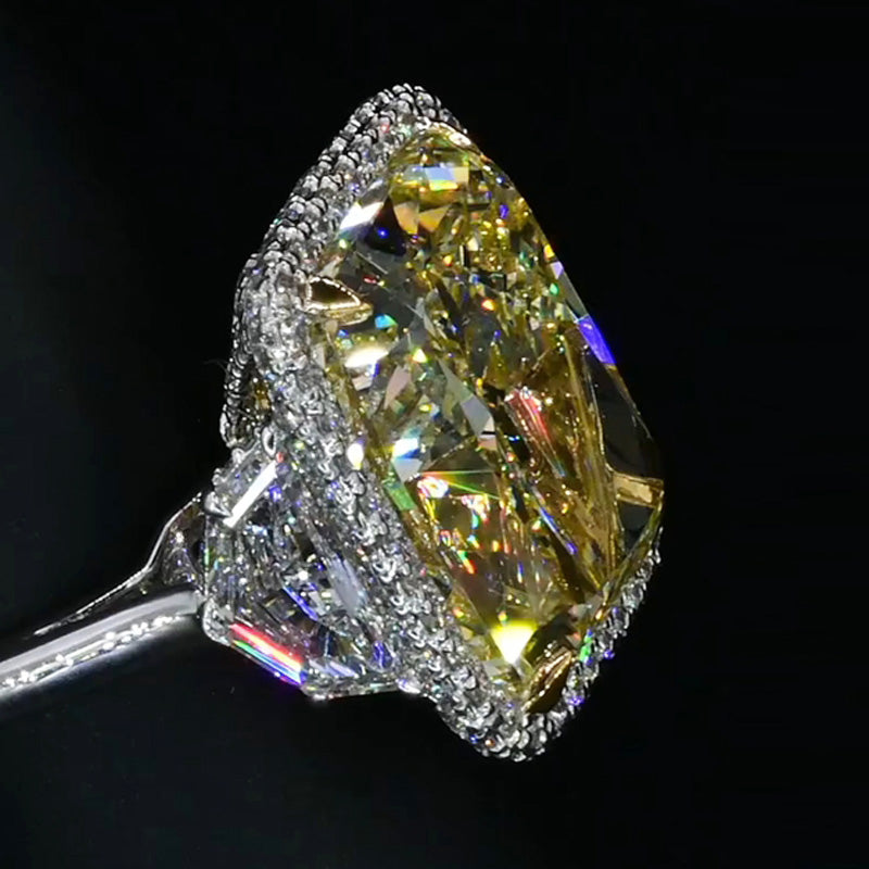 12ct Elongated Cushion Cut Yellow Sapphire Halo Cocktail Ring