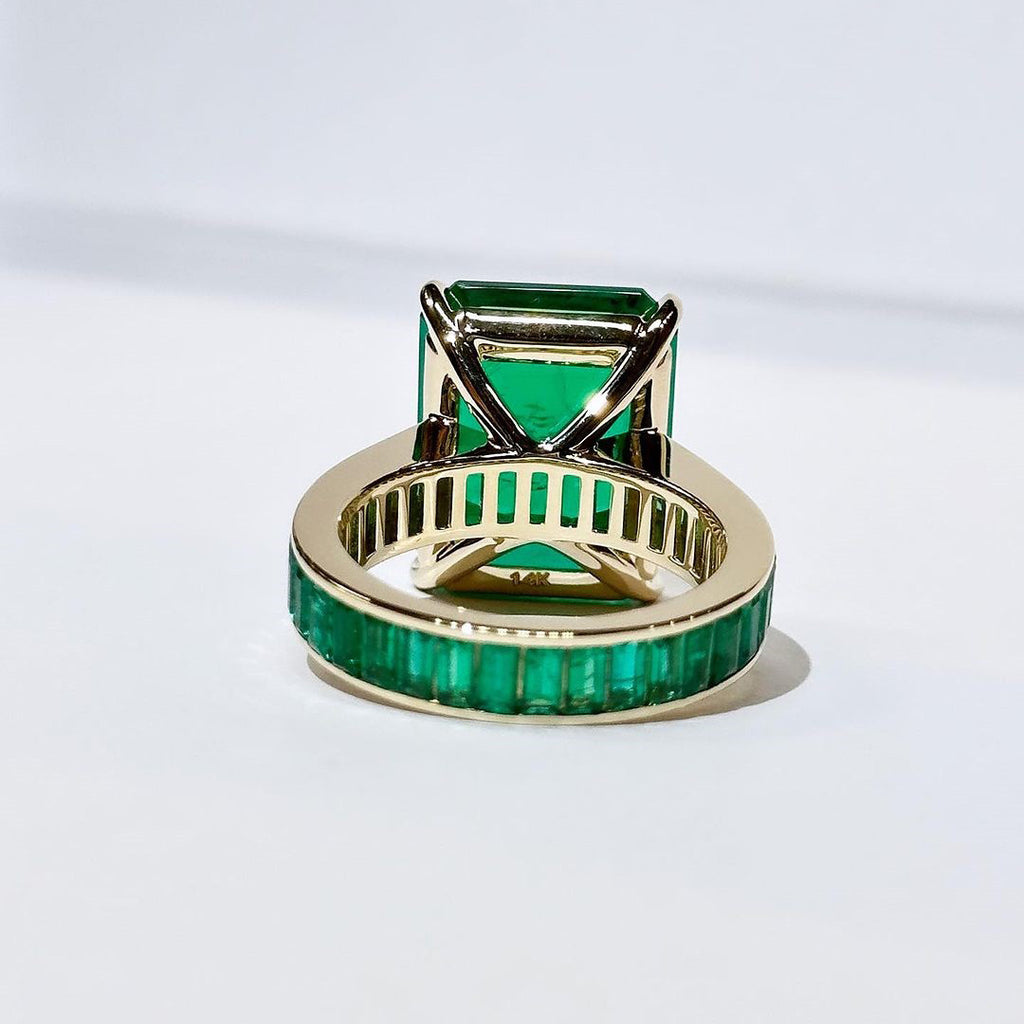 18ct Emerald Cut Channel-Set Eternity Emerald Cocktail Ring