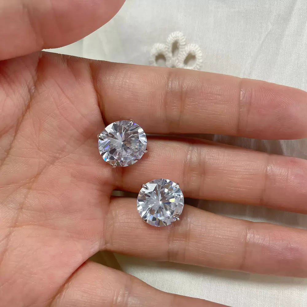 14MM 20ctw Huge Round Cut Classic Stud Earrings