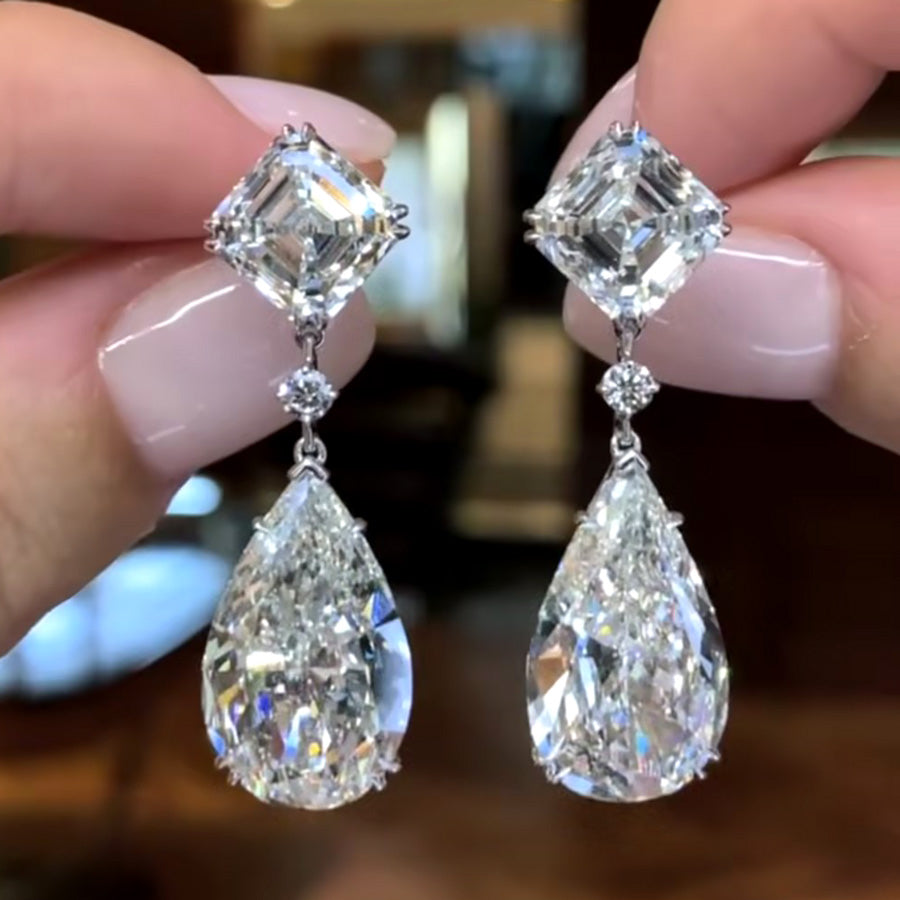 23.36CTW Pear Cut White Sapphire Drop Earrings