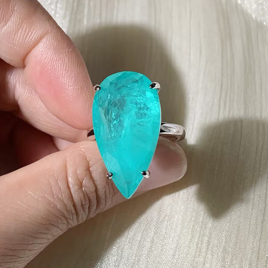 14ct Pear Cut Green Blue Paraiba Tourmaline Cocktail Ring
