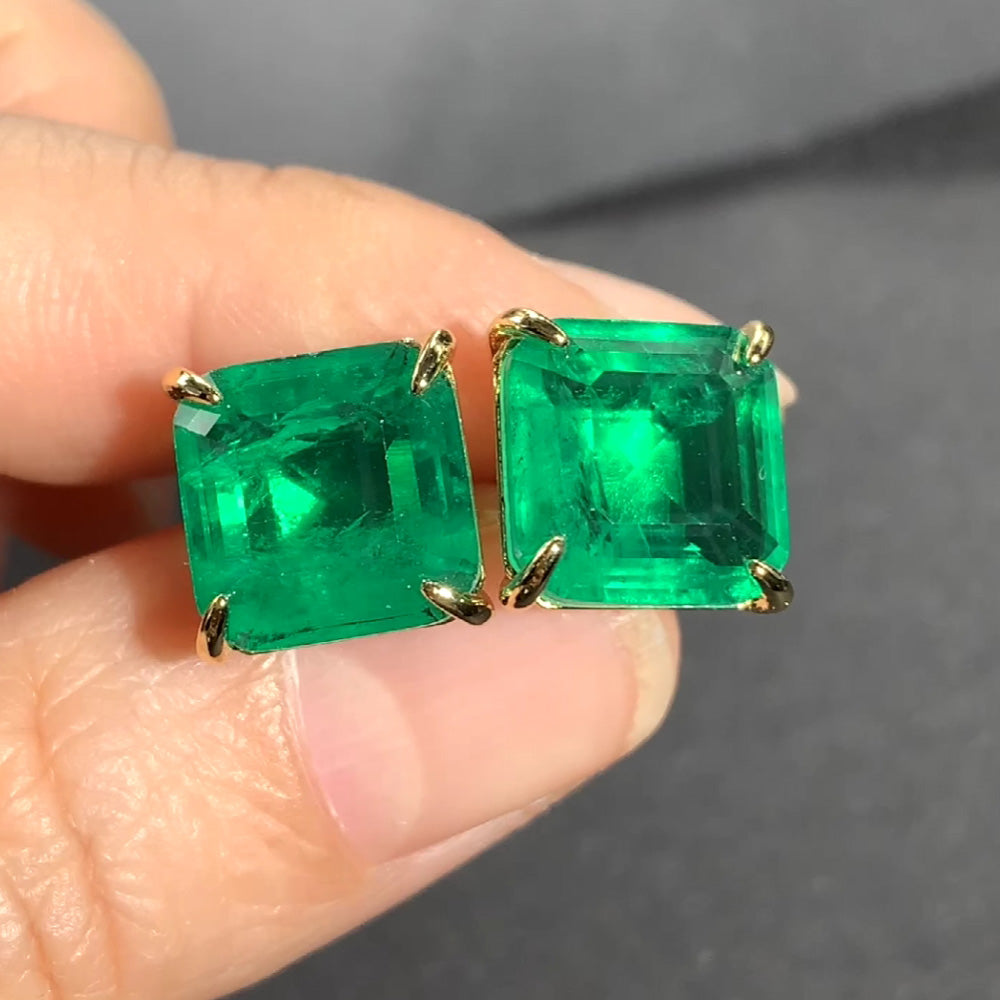 11ctw Asscher Cut Emerald/Paraiba Stud Earrings