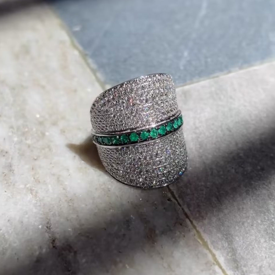 White Sapphire and Emerald Bold Cocktail Ring