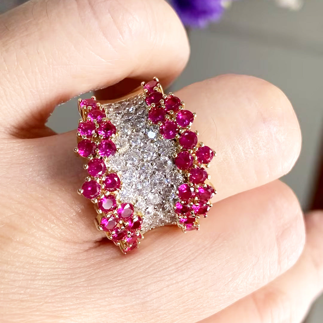 3ctw Ruby and White Sapphire Cluster Cocktail Ring