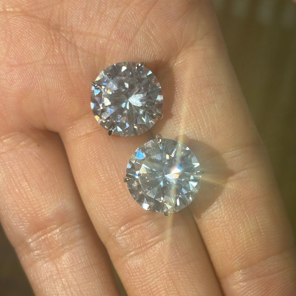 14MM 20ctw Huge Round Cut Classic Stud Earrings