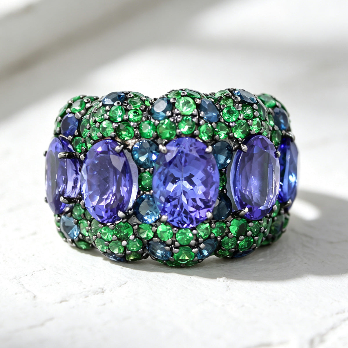 12ctw Tanzanite Blue and Green Sapphire Cocktail Ring
