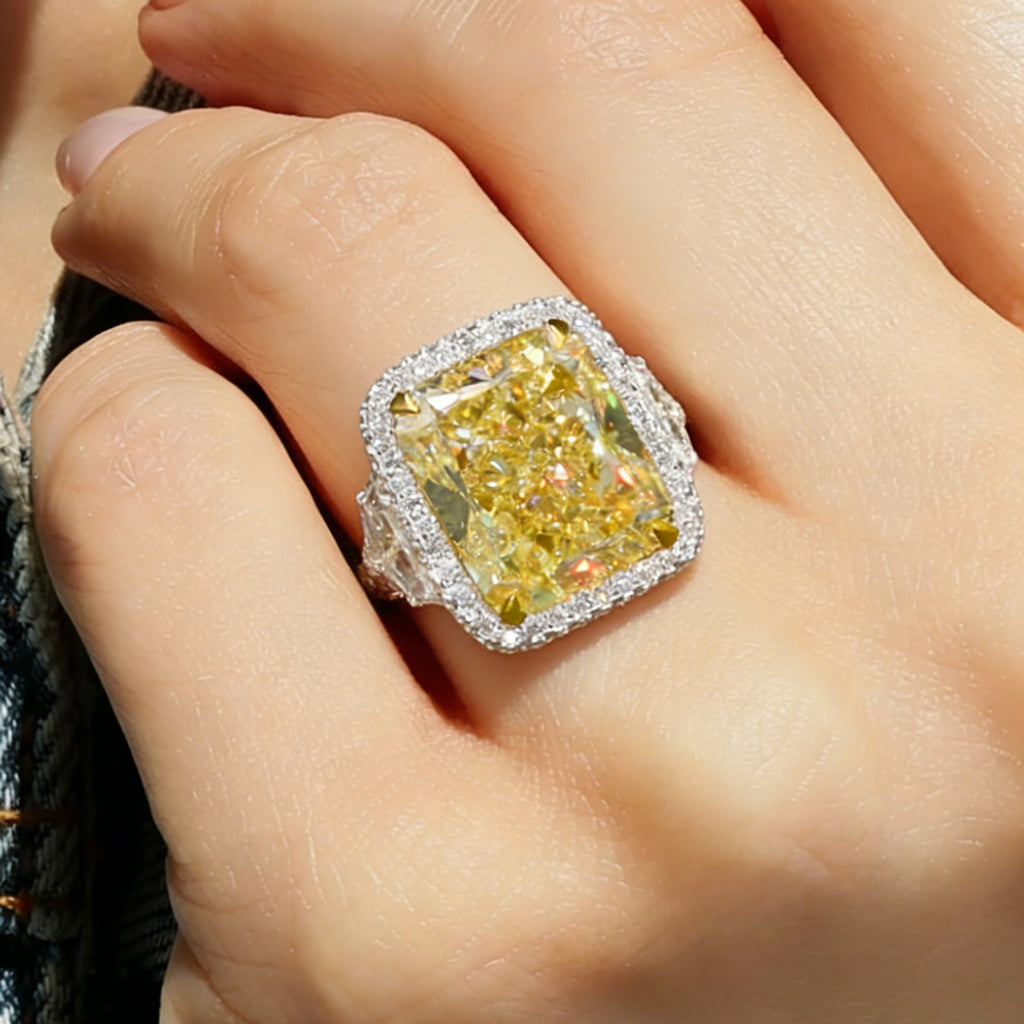 12ct Elongated Cushion Cut Yellow Sapphire Halo Cocktail Ring