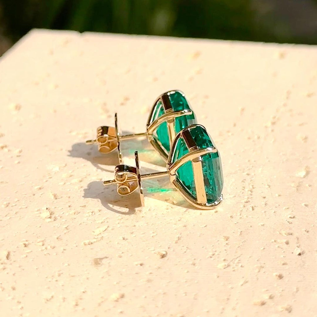 11ctw Asscher Cut Emerald/Paraiba Stud Earrings