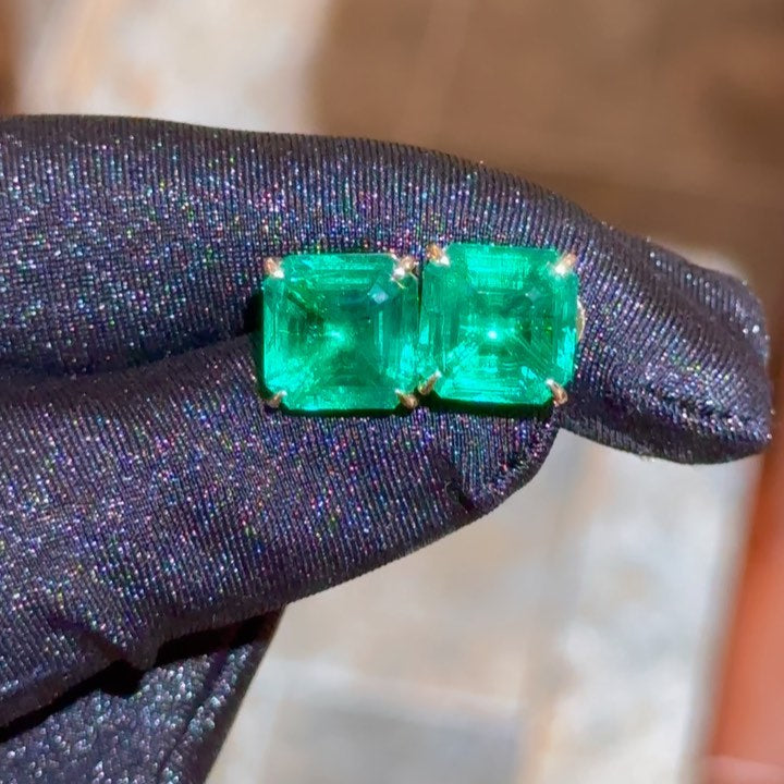11ctw Asscher Cut Emerald/Paraiba Stud Earrings