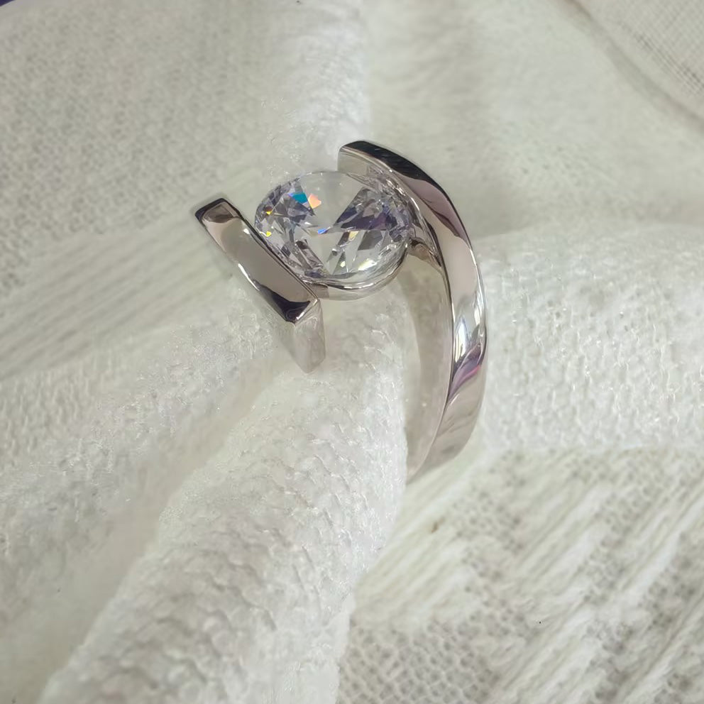 3ct Round Cut White Sapphire Bypass Engagement Ring