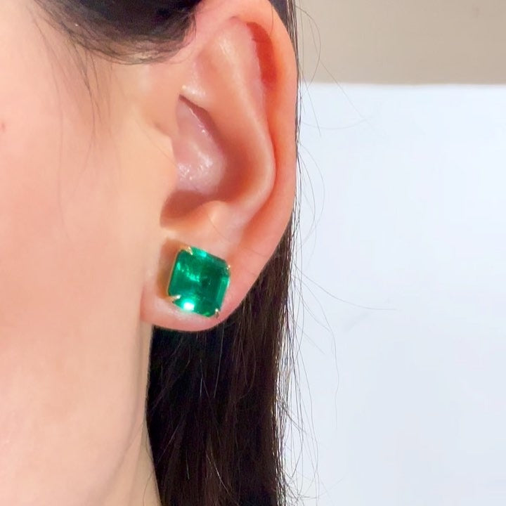 11ctw Asscher Cut Emerald/Paraiba Stud Earrings