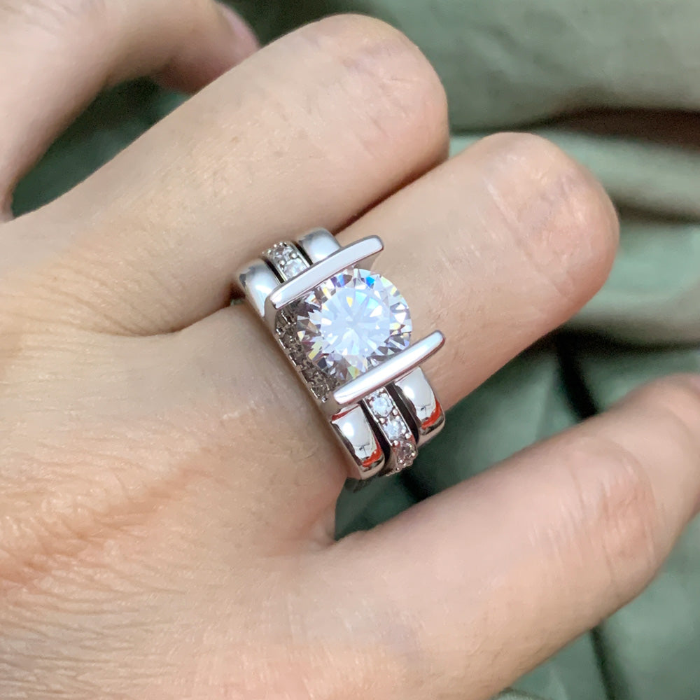 3ct Round Cut Modern Style Square Wedding Ring Set