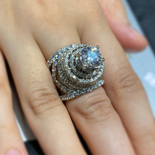 5 & 7 CTW Round Cut White Cubic Zirconia 925 Sterling Silver Engagement Ring