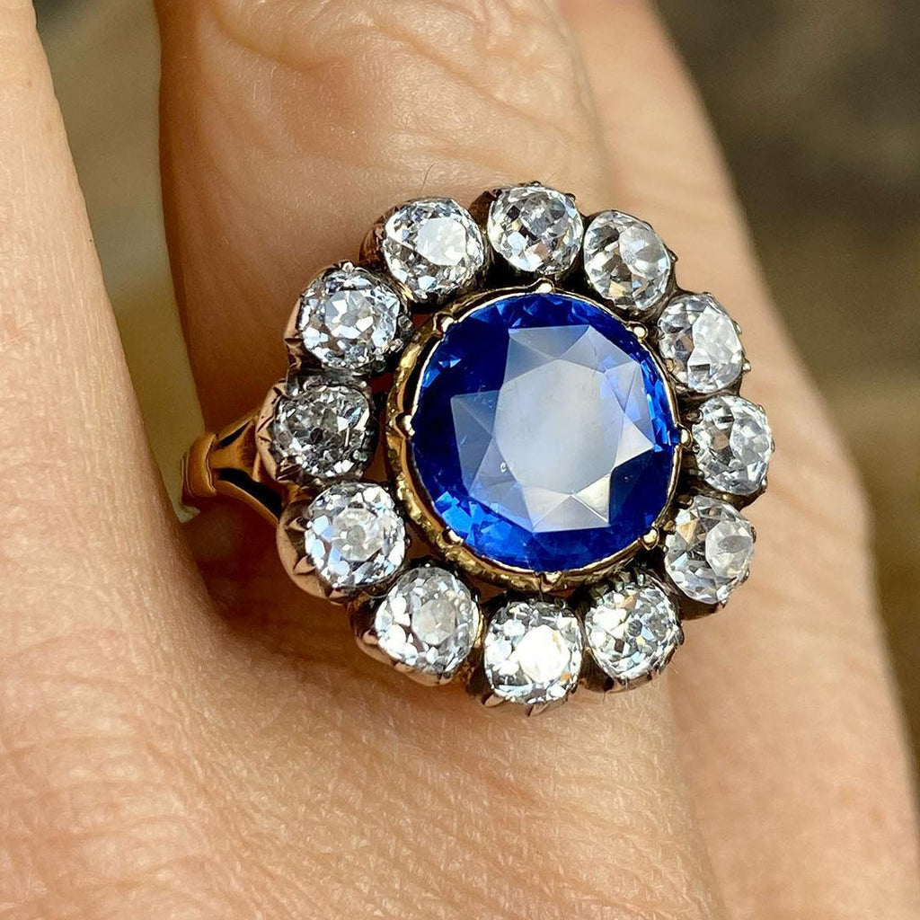 7 CTW  Round Cut Blue Cubic Zirconia 925 Sterling Silver Vintage Ring