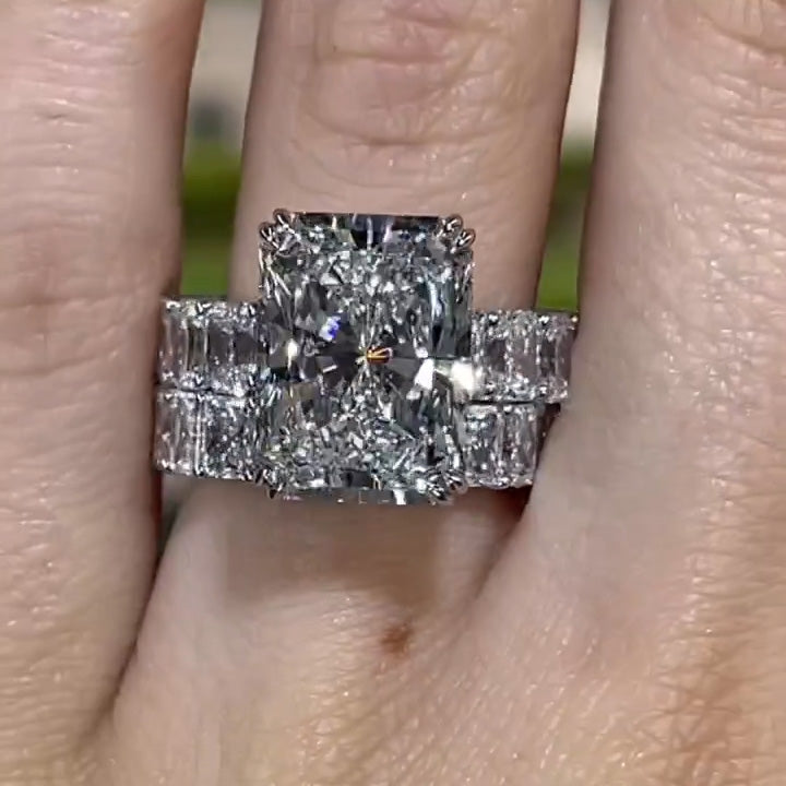 4 CTW Radiant Cut White Cubic Zirconia 925 Sterling Silver Fashion Stackable-rings