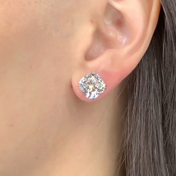4.2 CT Cushion Cut White Cubic Zirconia 925 Sterling Silver Vintage Ear Studs