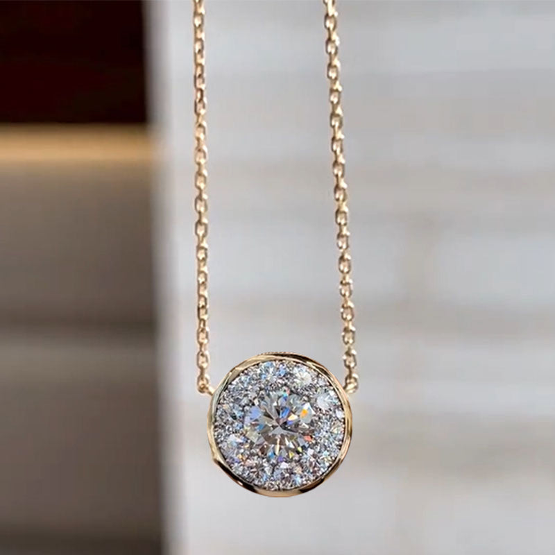 2 CTW Round Cut White Cubic Zirconia 925 Sterling Silver Pendant Necklace