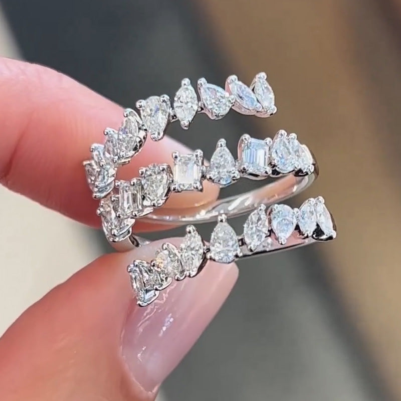4.8 CTW Pear & Emerald Cut White Cubic Zirconia 925 Sterling Silver Vintage Ring