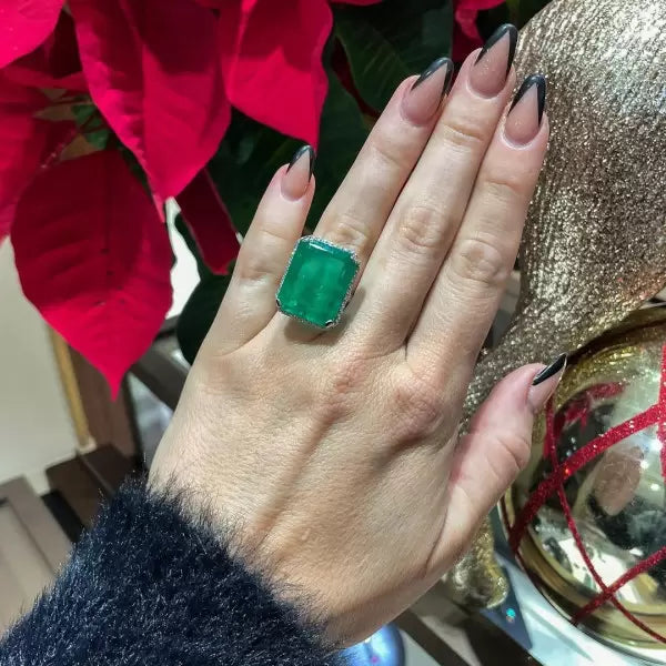 14 CTW Octagon Cut Green Cubic Zirconia 925 Sterling Silver Vintage Ring