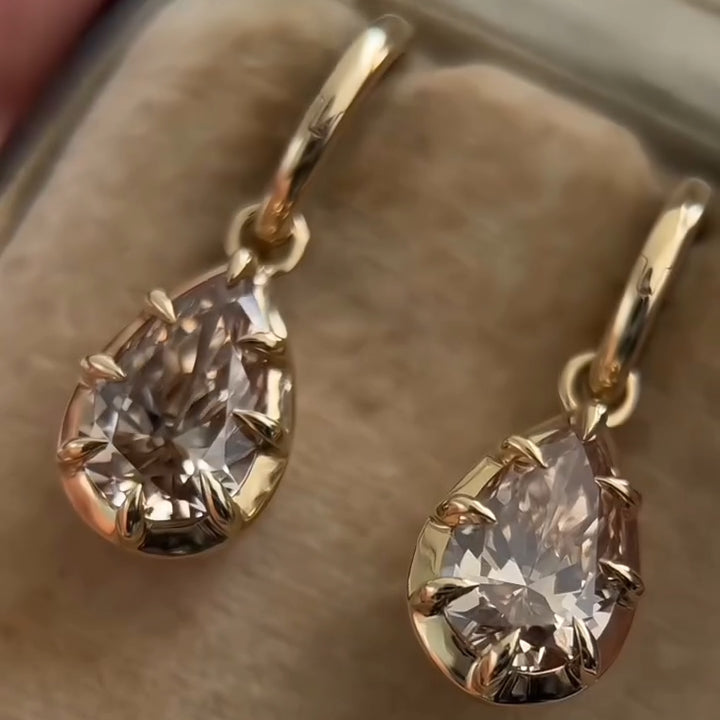 5.04 ctw Pear-Cut Brown Sapphire Eight-Prong Set Pendant Earrings