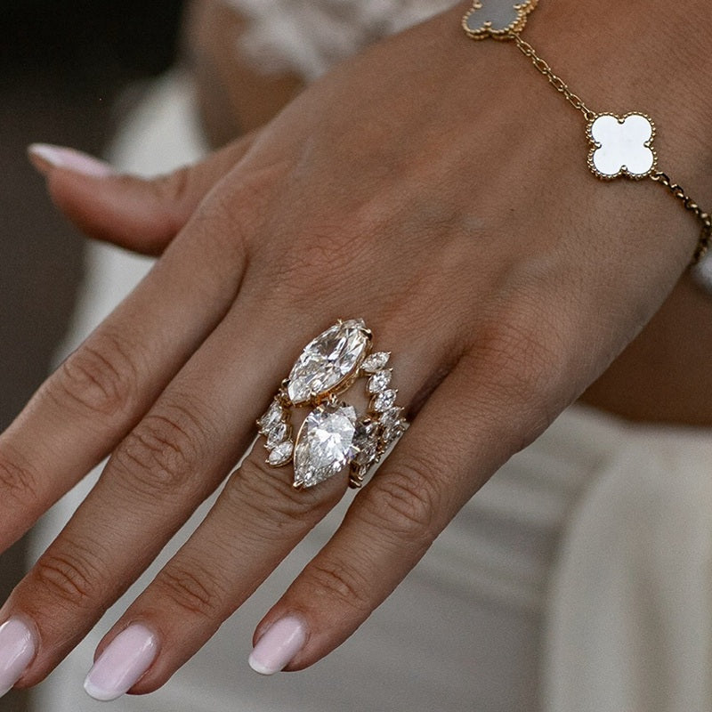 14 ctw Pear and Marquise-Cut Dual-Sapphire Engagement Ring