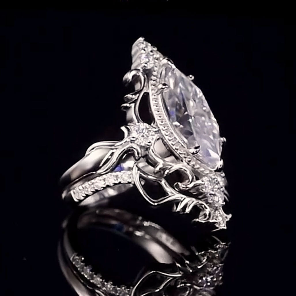 4ct Marquise-Cut Sapphire Engagement Ring with Intricate Motif