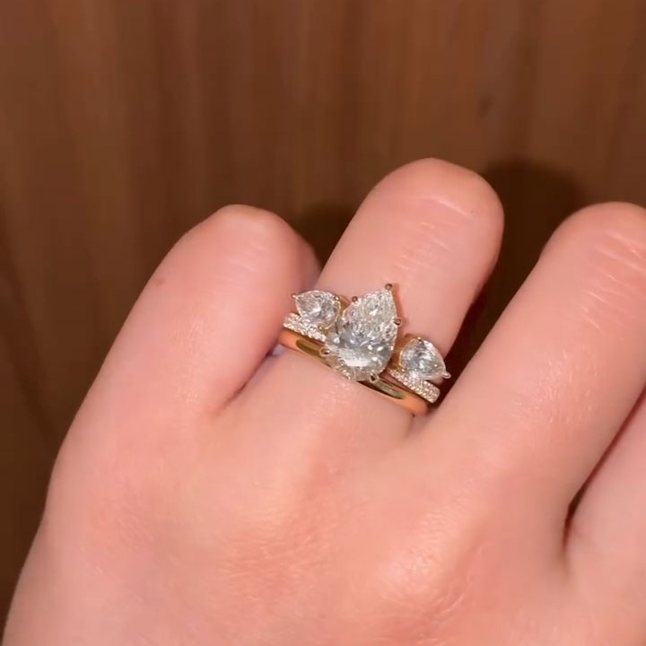 2.09ct Pear-Shaped Sapphire Three-Stone Stackable Engagement Ring