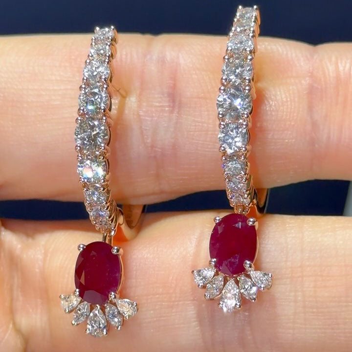 30 ctw Cushion-Cut Ruby and Sapphire Pendant Necklace and Earring Set