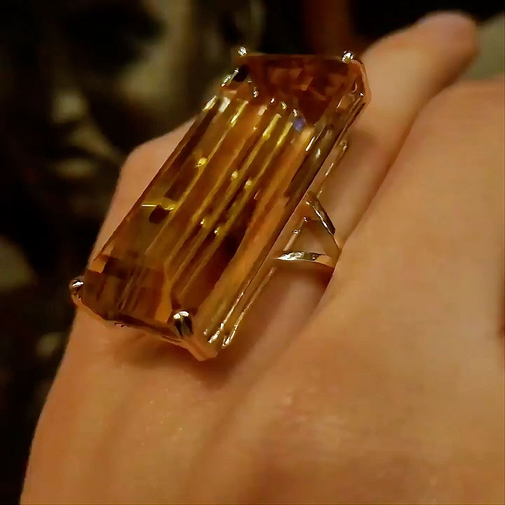 22K Gold Emerald-Cut Rectangular Citrine Statement Ring
