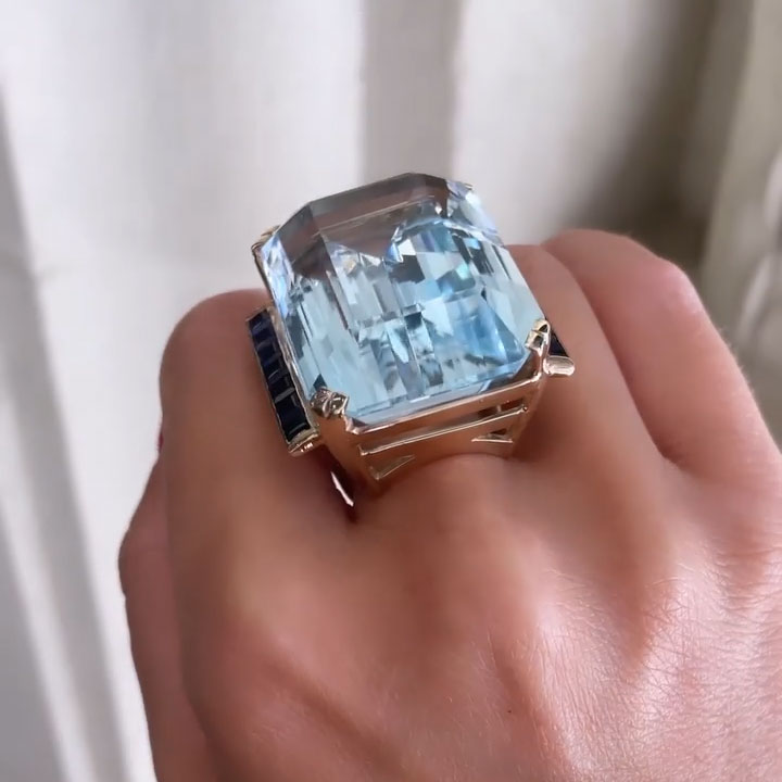 30-Carat Emerald-Cut Aquamarine Cocktail Ring