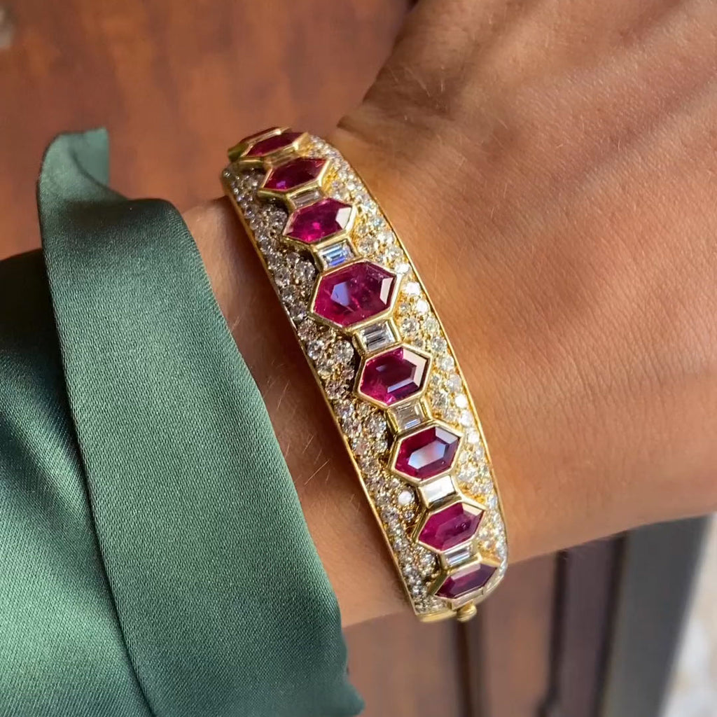 30.7 ctw Ruby Bracelet with Elongated Hexagonal-Cut Geometric Motifs