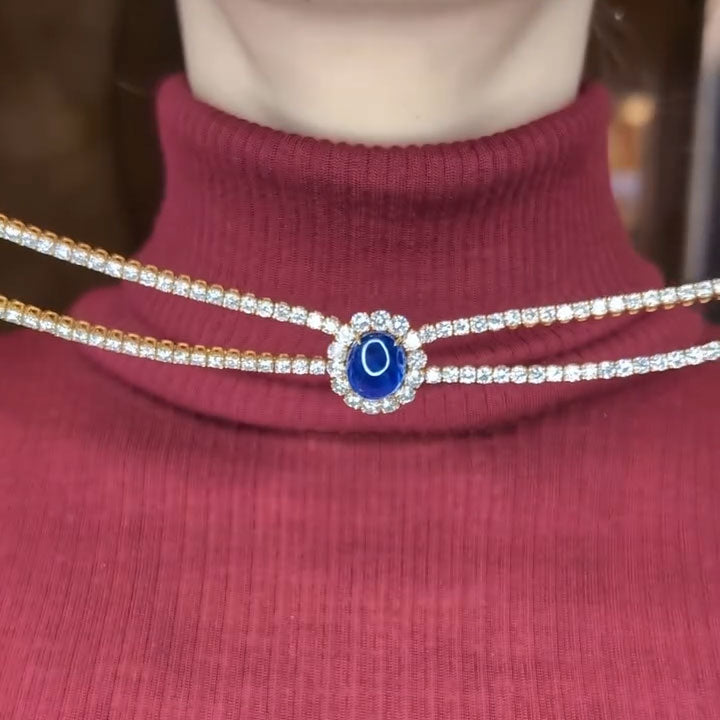 36 ctw Cabochon Blue Sapphire Double-Strand Tennis Necklace